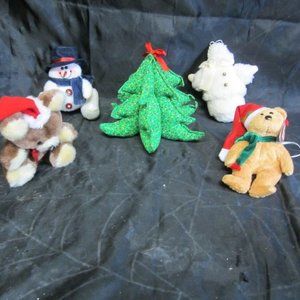 set of 5 plush christmas DECORATIONS, TY, RUSS, HANDMADE